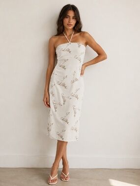 Indi Luxe by Indikah Halter Slip Dress Womens M White Midi Y2K Coastal